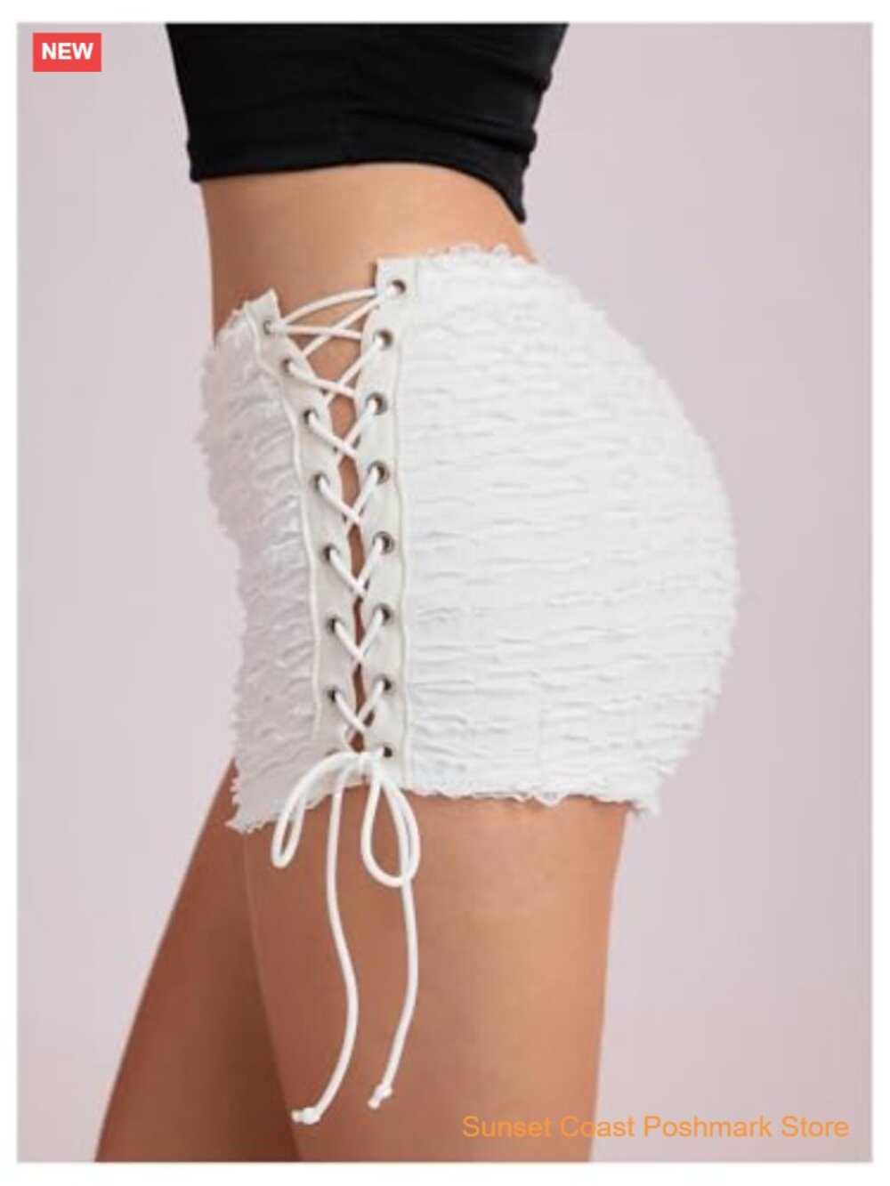 Y2K Ruffle Lace Up Micro Shorts Low Rise Rave Party Mini Shorts - Picture 7 of 7